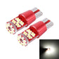 Pair of T10 LED bulbs with bright white light glow in front inset