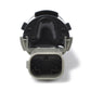 Car parking reversing radar sensor probe front view, black mount with gray electrical plug