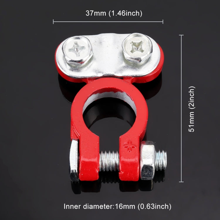 Red U-shaped battery terminal clamp with silver screws, inner diameter 16mm, 37x51mm