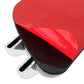 Red and black car accent sticker with glossy curved shape and chrome side clips