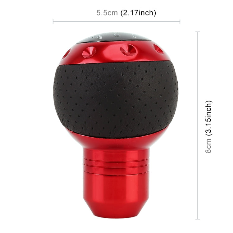 Red gear shift knob with black perforated grip and numbered shift panel