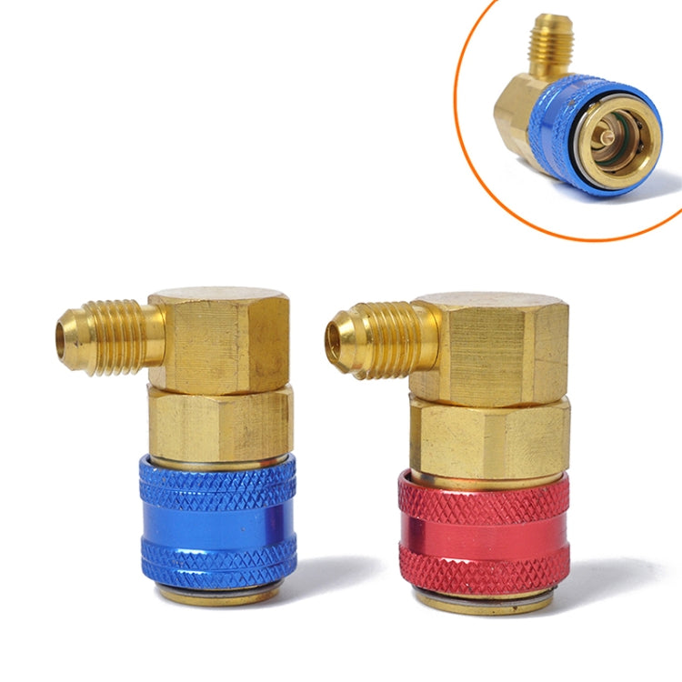 90-degree brass quick joint fitting with blue sleeve and threaded ends