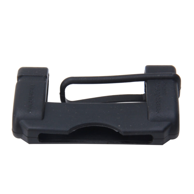 Black seat belt buckle plug cover case, close-up of protective latch area