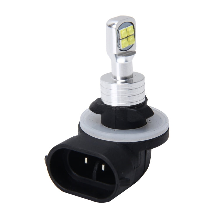 Car fog light LED bulb with black housing and silver metal base; yellow LED chip lens