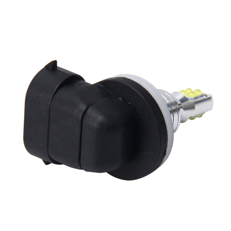 Car fog light LED bulb, side view with black rubber housing and silver connector