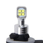 Car fog light LED bulb close-up, silver metal base and four yellow LED chips