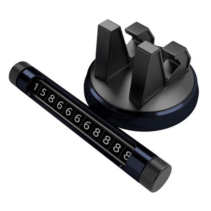 Black car dash parking number holder with digit strip and upright stand