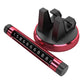 Red car dashboard temporary parking number card holder with black privacy cover and digits.