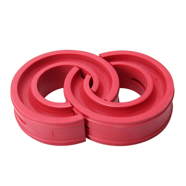 Pair of red D-type shock absorber spring bumper buffers, two interlocking rings
