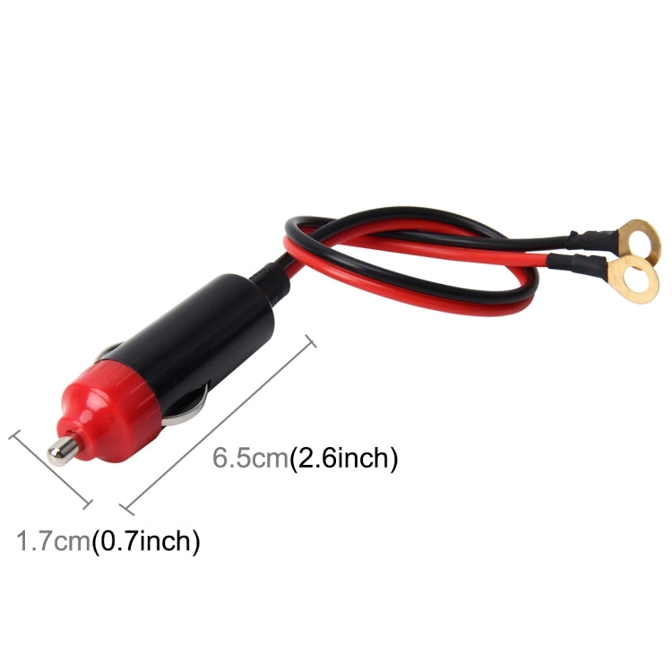 12V car lighter plug with red end, black handle, 6.5cm lead and 1.7cm width