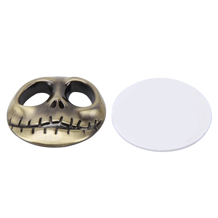3D metal skull auto sticker with backing disc, gold tone skull face shape