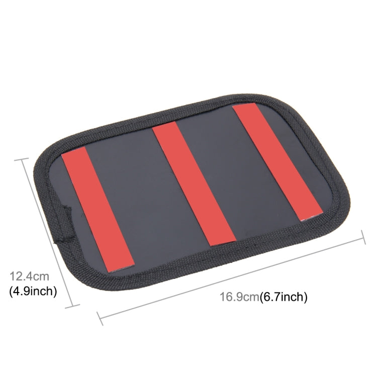 Black car seat storage bag with red stripe panel