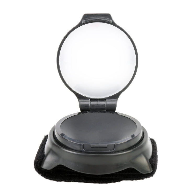 Black wrist strap rear view bike mirror with raised oval viewing lens