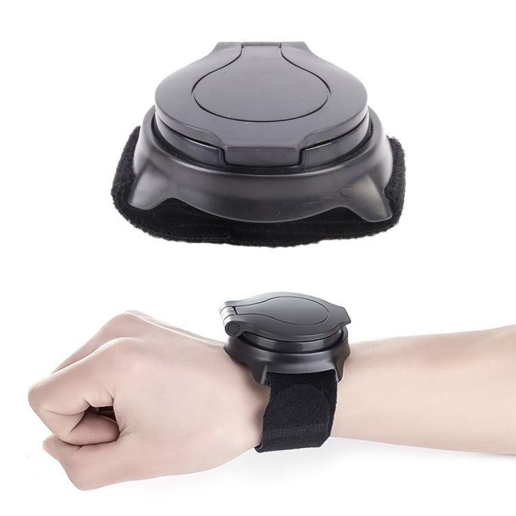 Wrist strap rear view bike mirror with smooth black housing and knit cuff