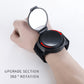 Wrist strap rear view bike mirror showing rotating oval back lens position