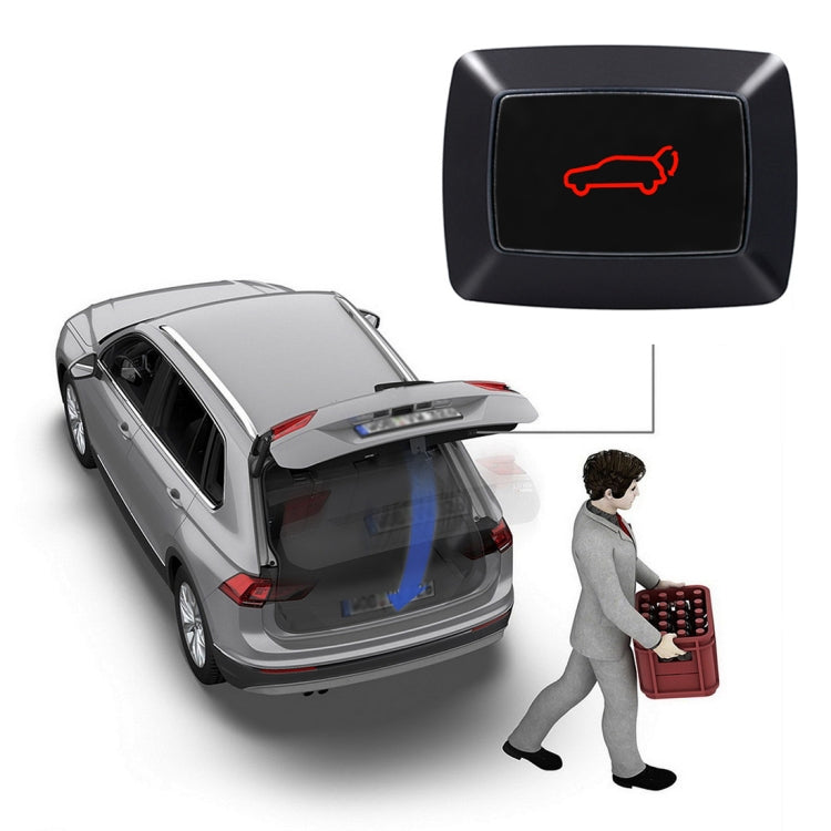 Universal car trunk release LED switch with red illuminated car icon, black housing