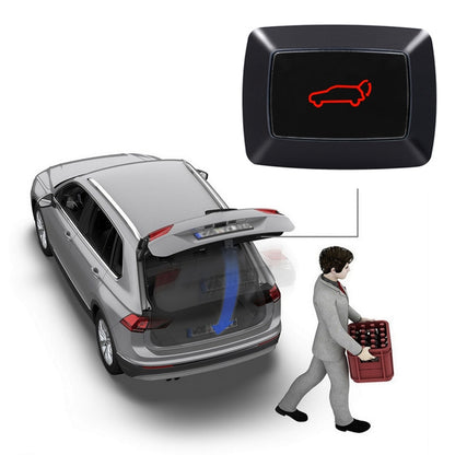 Universal car trunk release LED switch with red illuminated car icon, black housing