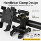 Black handlebar phone bracket with adjustable clamp and cradle for 24–38 mm bars