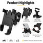 Black aluminum alloy phone bracket with handlebar clamp and cradle, fits 60–100 mm