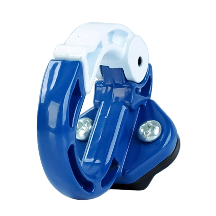 Blue aluminum bag hook with white inner ring and metal mounting holes