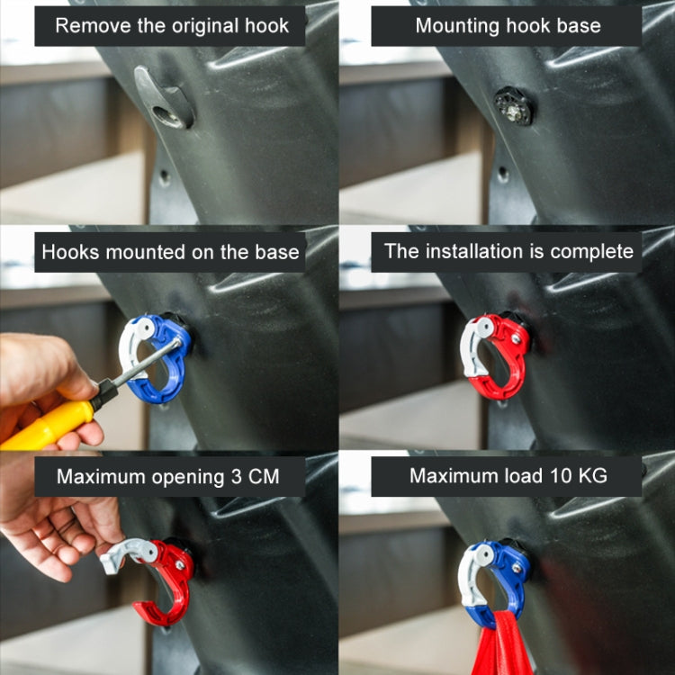 Aluminum bag hook showing mounting and maximum opening on a rack