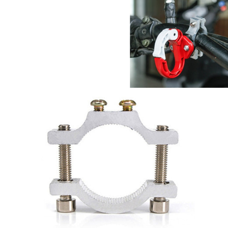 Red hook clip with metal bracket and mounting bolts for handlebar attachment