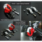Red hook clip with silver mounting bracket, screws, and washers