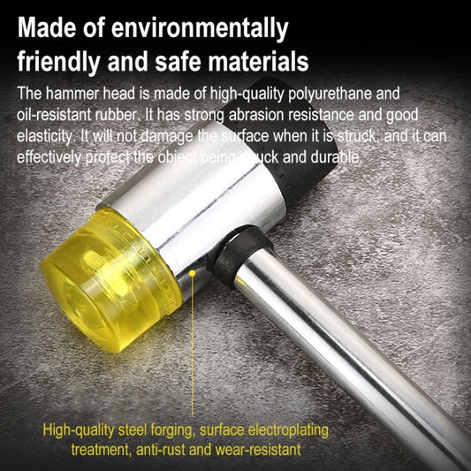 Steel mini hammer with yellow head and black grip on chrome shaft