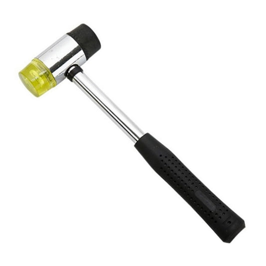 Mini round-head hammer with steel shaft, black grip, yellow poly head cover