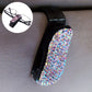 Black car glasses bill clip holder with iridescent multicolor rhinestone diamond strap