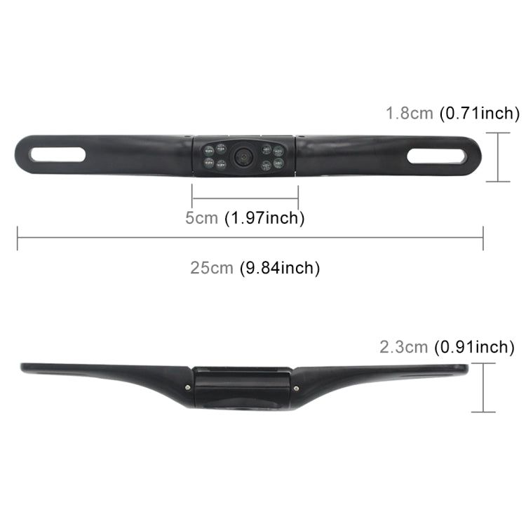 Black license plate camera bar with built-in control panel, 25 cm length