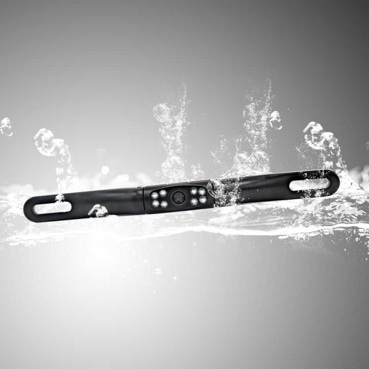Black rear view license plate camera bar with control panel and splash detail