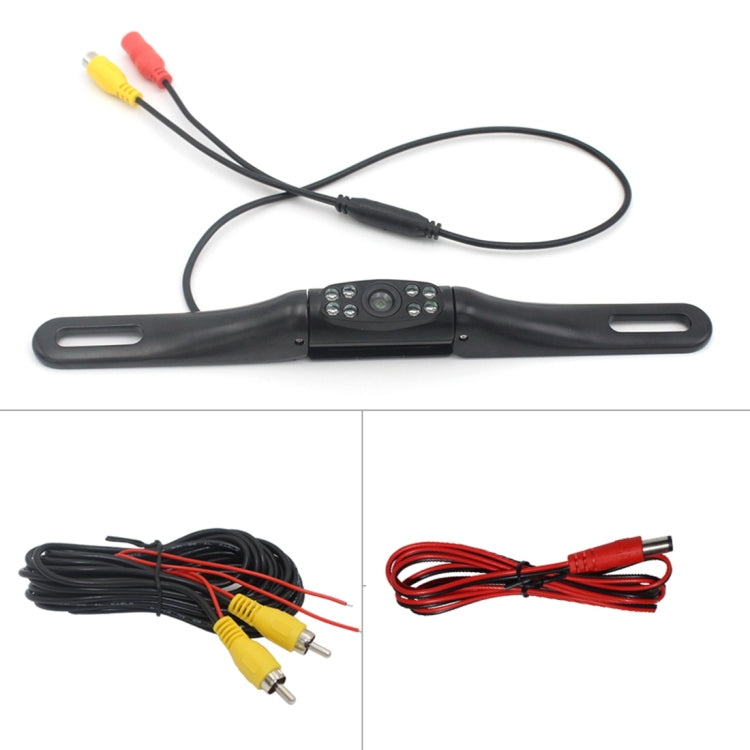Black rear view license plate camera bar with wiring harness and bundled cables