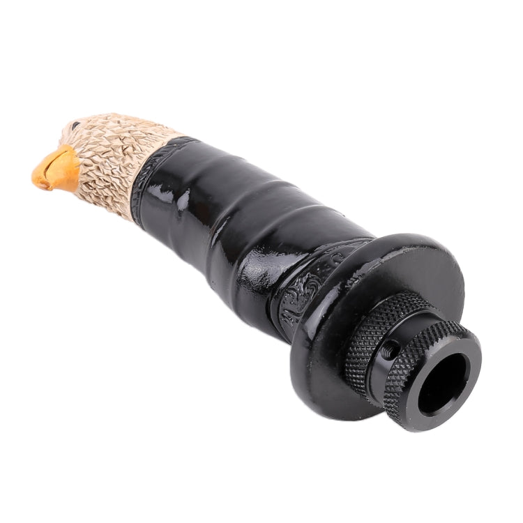 Angled eagle gear shift knob, black glossy body with textured tan eagle topper