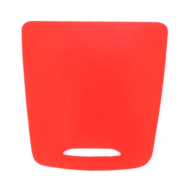 Red storage box panel decal with oval handle opening