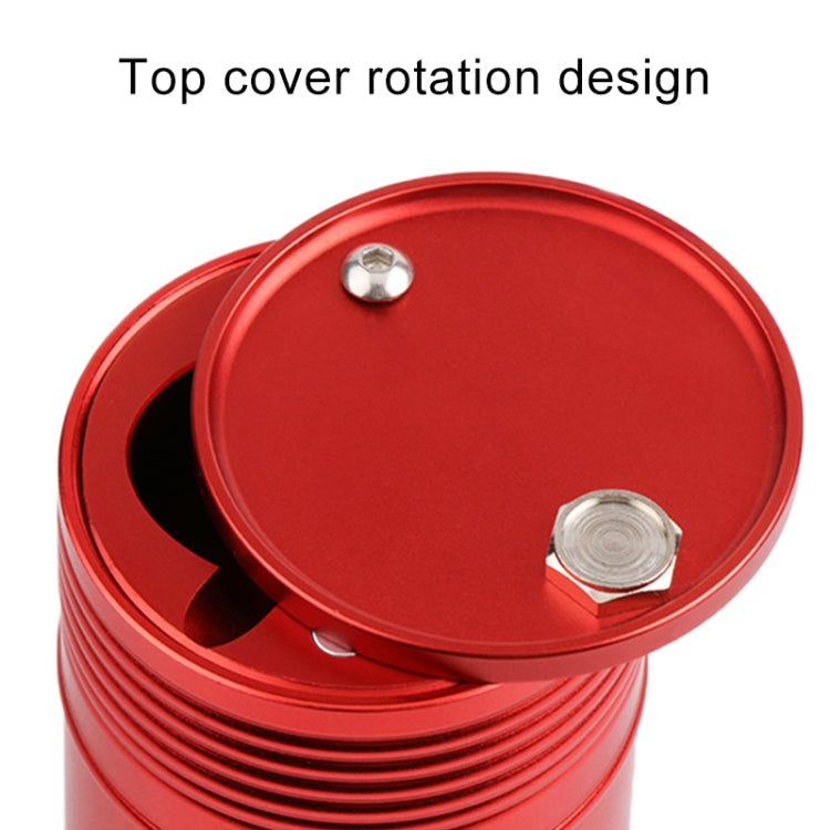 Red metal car ashtray trash bin top with rotating lid and two visible mounting bolts