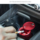 Red metal car ashtray trash bin with cigarette slot and removable bottom design