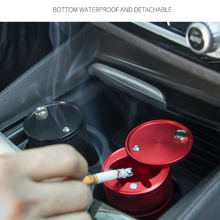 Red metal car ashtray trash bin with cigarette slot and removable bottom design