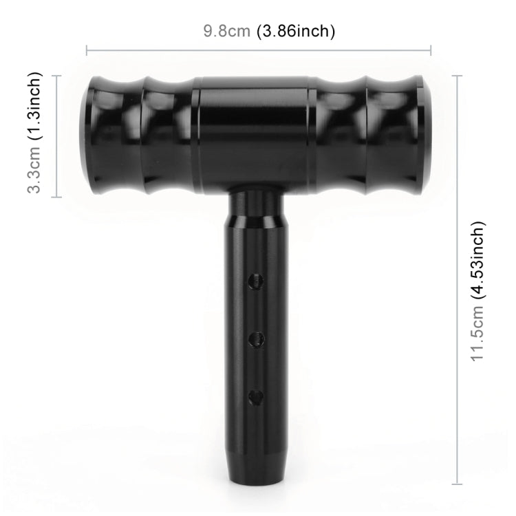 Universal car gear shift knob with T-shaped handle, black metal finish, size view