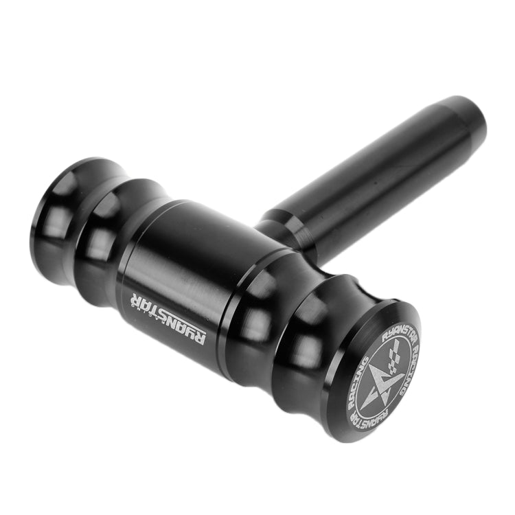 Universal car gear shift knob with T-shaped handle, black finish, front logo disc