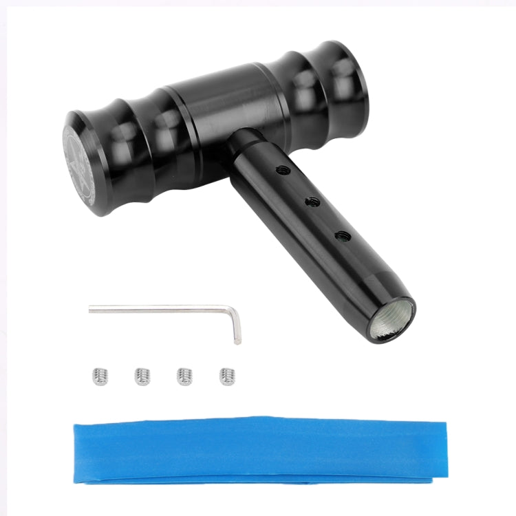 Universal car gear shift knob kit with black handle, tools, and blue accessory strip