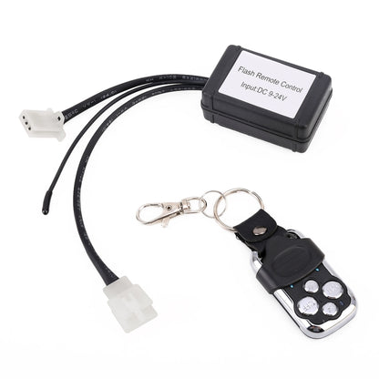 3-pin DC 9-24V LED flash remote control with key fob, black case and wiring