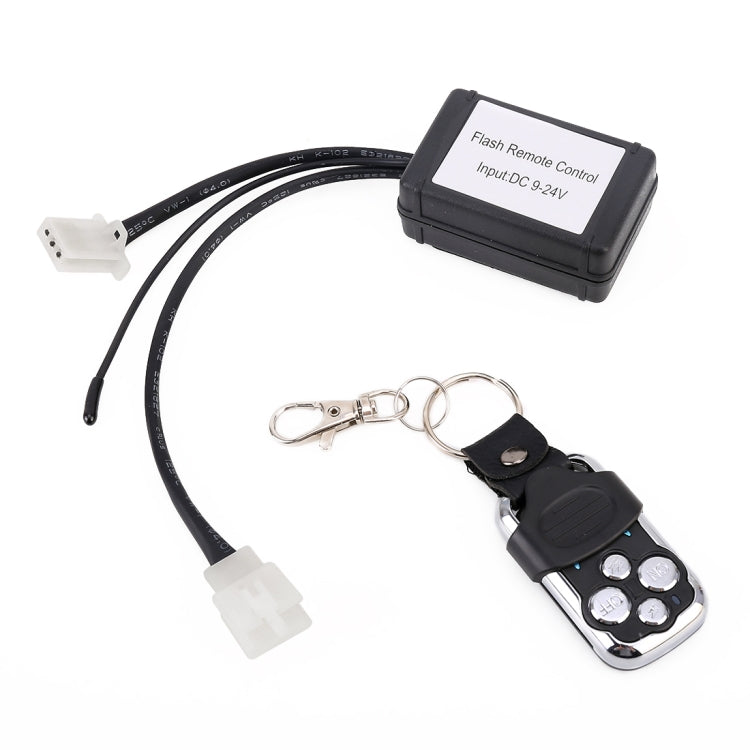 3-pin DC flash remote control set with key fob and two white connector plugs