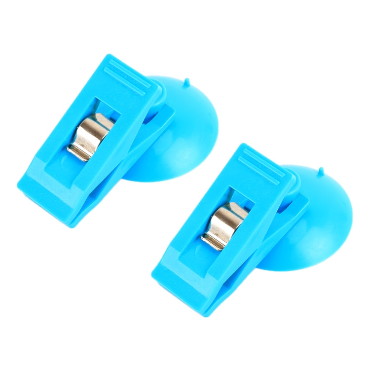 Blue suction cup clips with metal grippers, car windshield mounting set