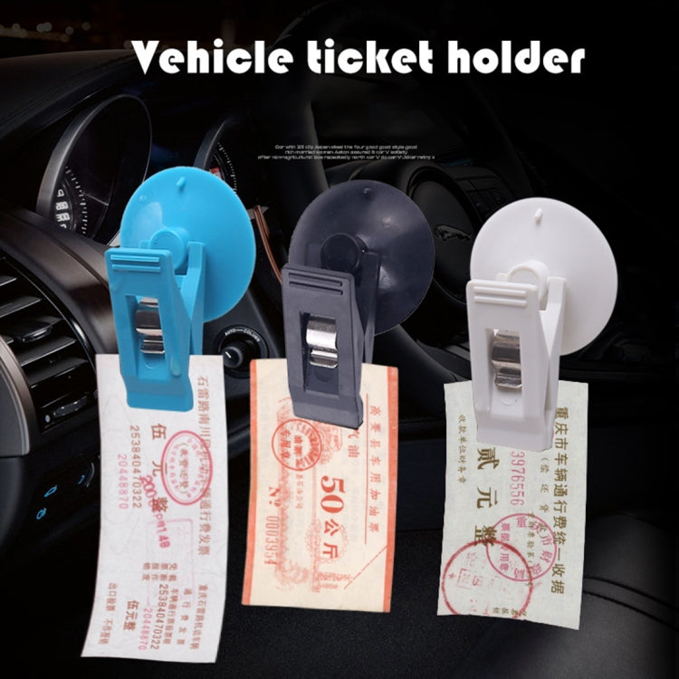 Three suction cup ticket holders in blue, black, and white