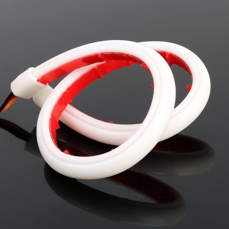 Slim LED light strip with white housing, red interior ring, and attached wiring