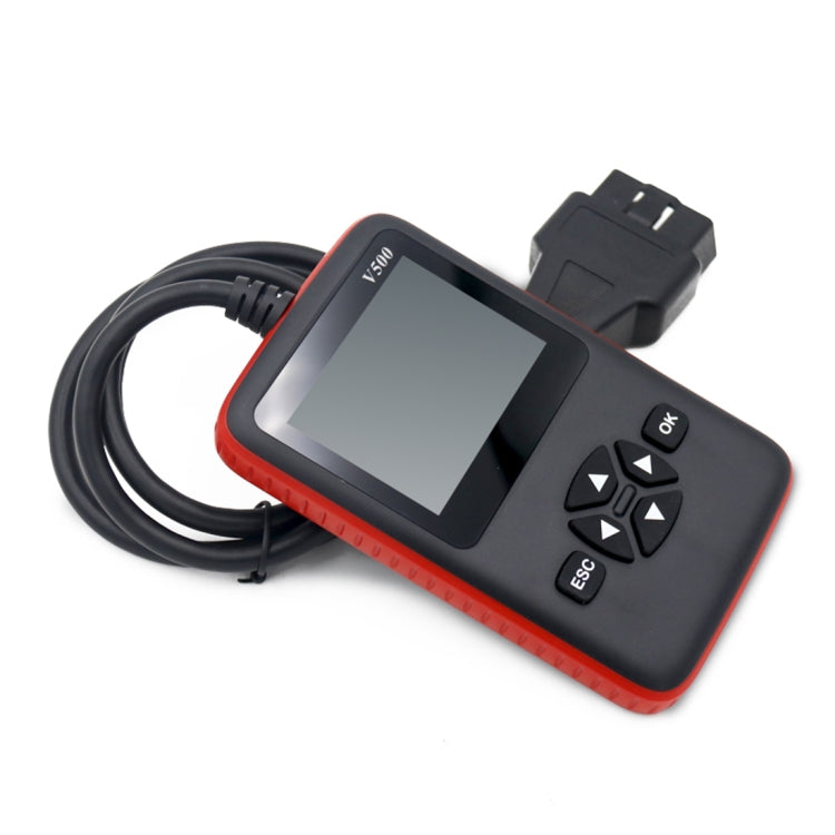 Handheld diagnostic scanner with screen, directional keys, and attached power cable
