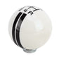 White resin gear shift knob with black stripe bands and 2–4 gear markings