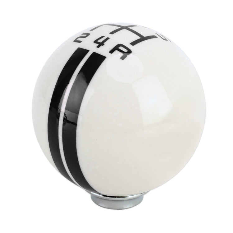 White resin gear shift knob with black stripe bands and 2–4 gear markings