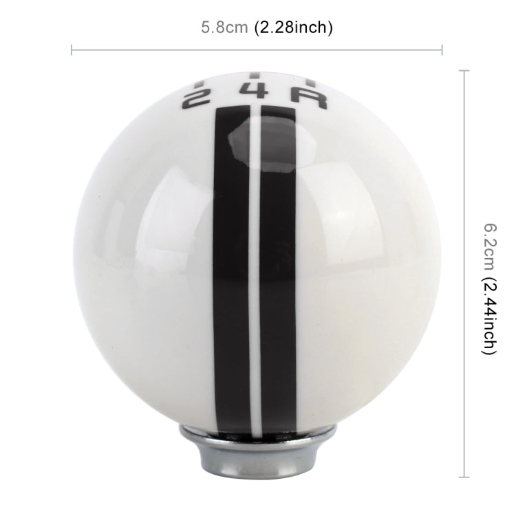 White resin gear shift knob with black stripe bands and 2 and 4 gear markings